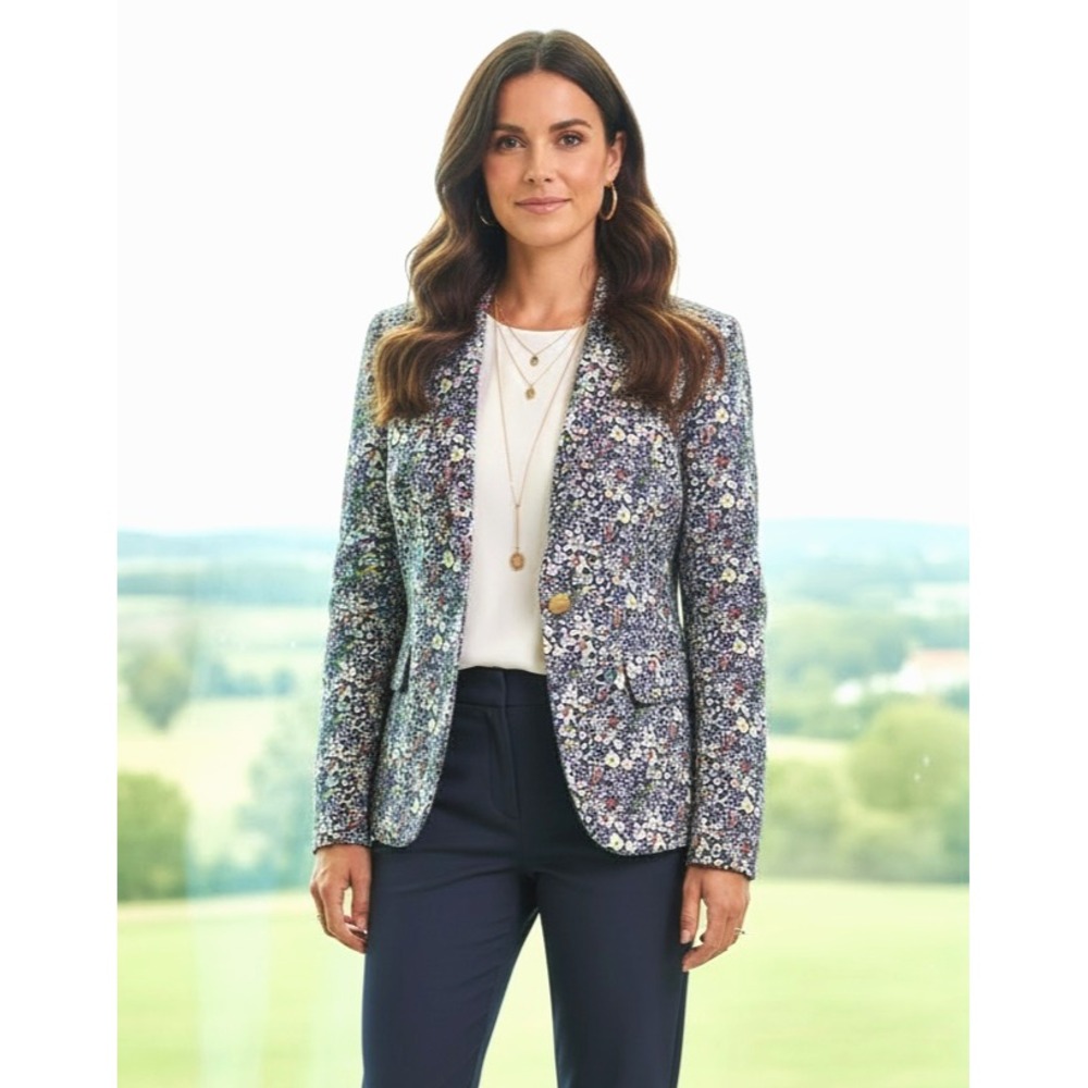 J. Crew Liberty of London Print Schoolboy Blazer Size 6 Blue Floral Gold Buttons